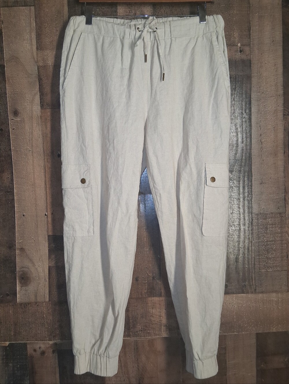 Saks Fifth Avenue Drawstring Linen Blend Jogger Pants Cargo Size Medium Womens